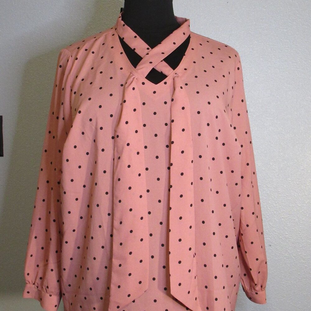Polka Dot Pink Necktie Blouse